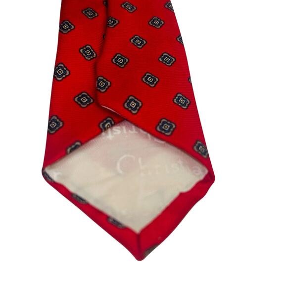 Christian Dior Red Silk Squares Tie 56” Paris Handmade Holidays Christmas - Picture 5 of 8
